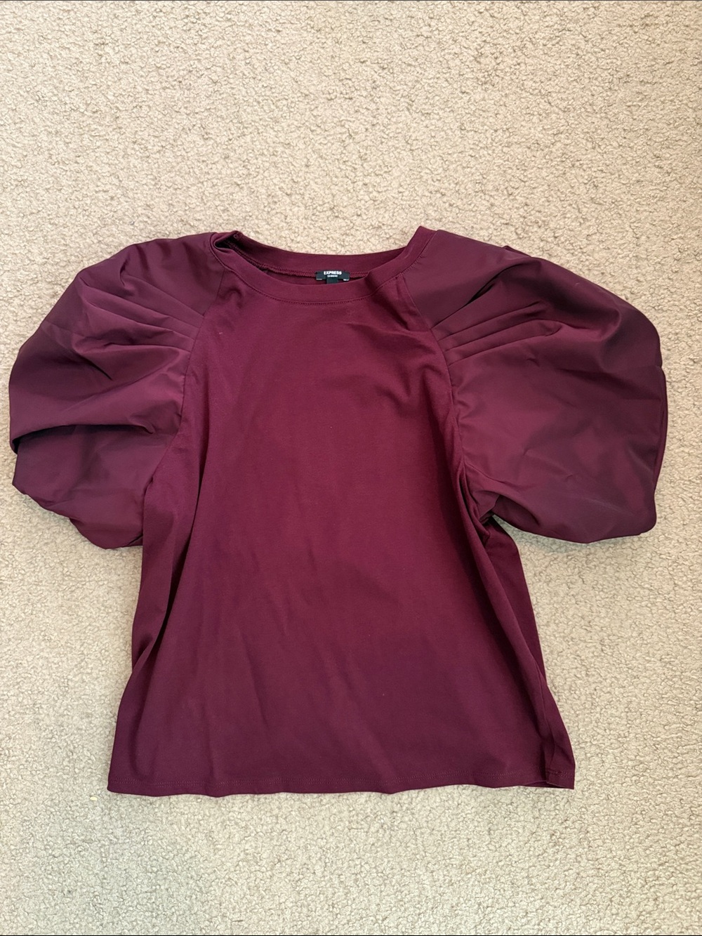 Express Skimming Tulle Puff Sleeve Crew Neck Tee Purple Medium never wore